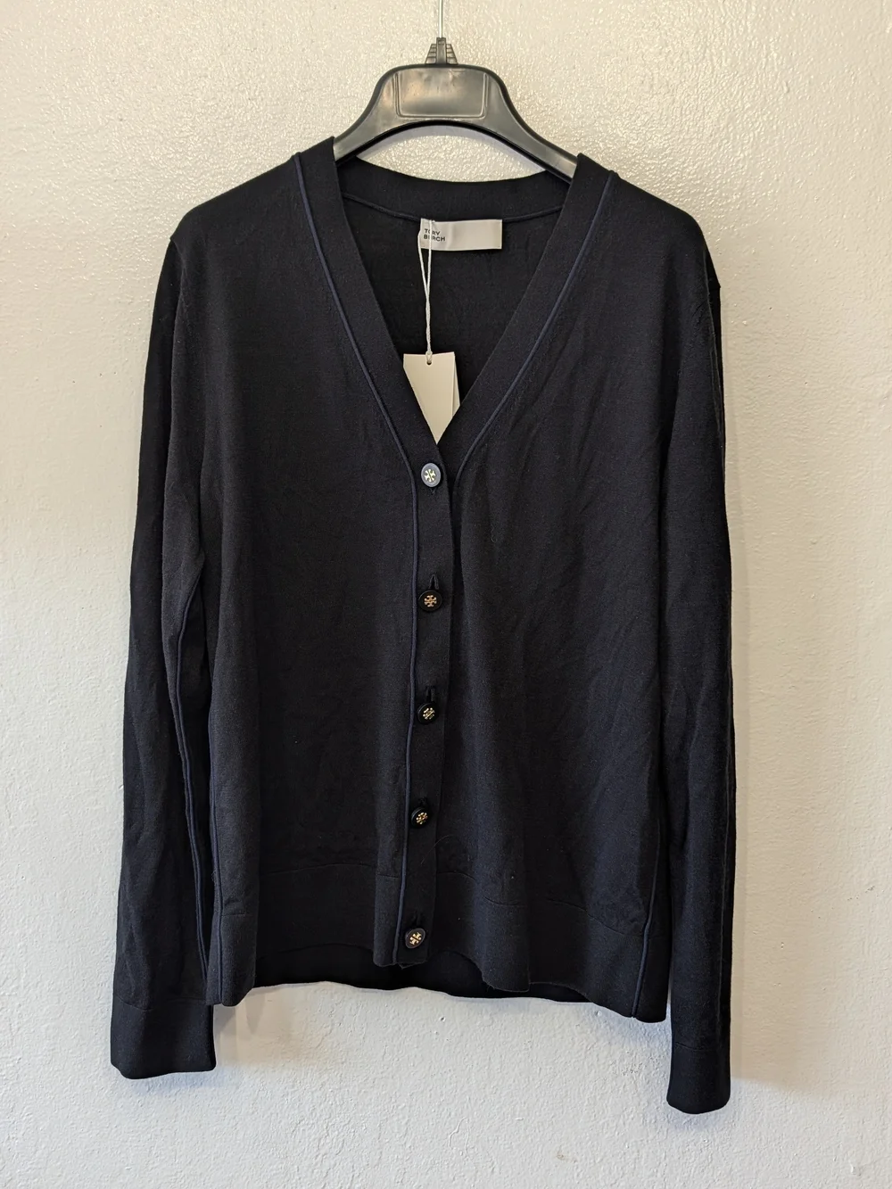 Tory Burch Navy V-Neck Button Cardigan